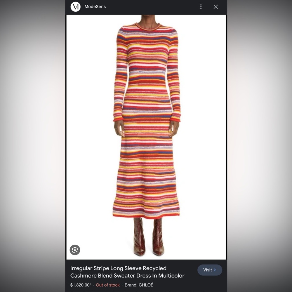 Chloe Irregular Stripe Cashmere Blend Maxi Dress